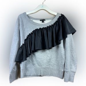 J. Crew Factory Grey Woven Ruffle Neck Pullover Sweatshirt Size Small